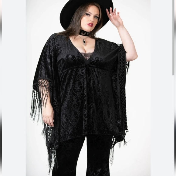 Killstar Mythic Mind Velvet Fringe Kimono In Black Festival Ready Unicorns Sz XL - Picture 2 of 15